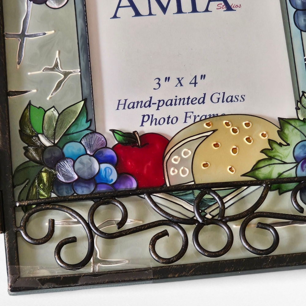 AMIA Hand Painted Glass Wine Vineyard Picture Frame 3" x 4" - Picture 7 of 12